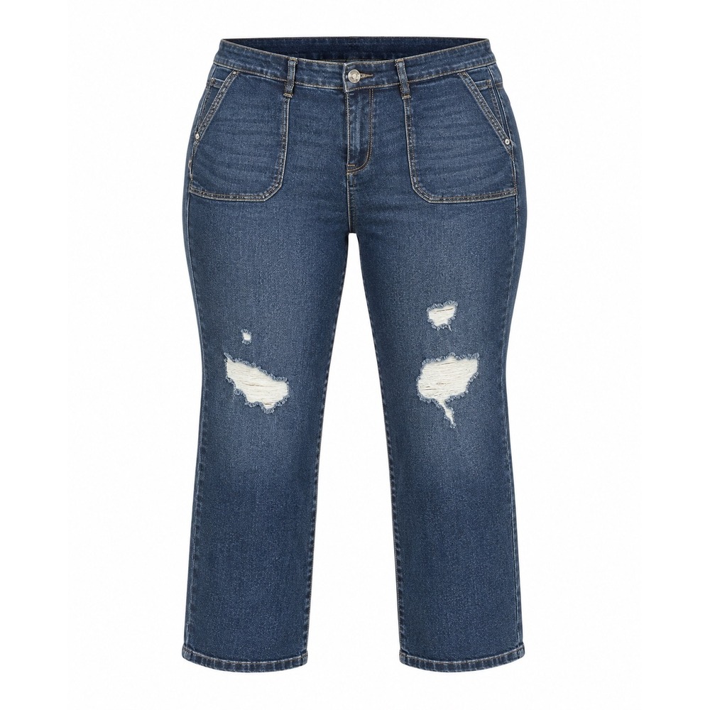 Torrid Feel The Fit Distressed Straight Leg Jeans 24R Blue Medium Wash ankle